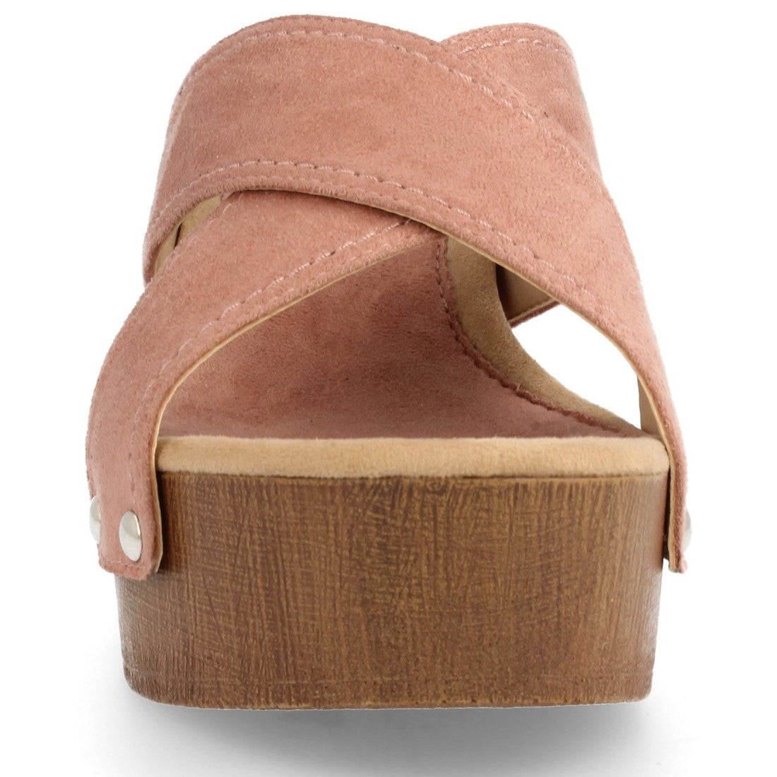 Sandalias Rosas Mujer Plataforma Tiras Cruzadas Clavadas Madera