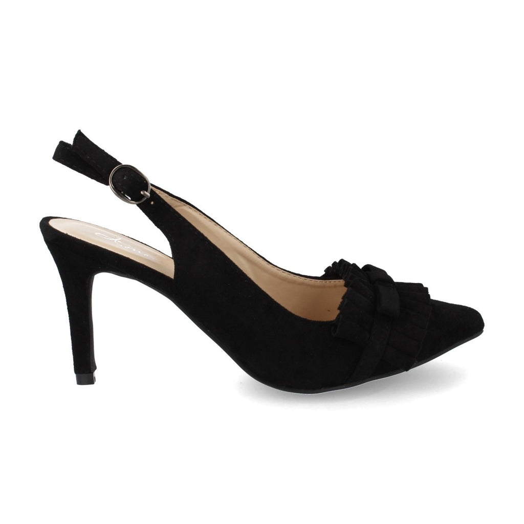 Pumps Negros Mujer Punta Fina Tacón Aguja Slingback Pulsera Elegantes