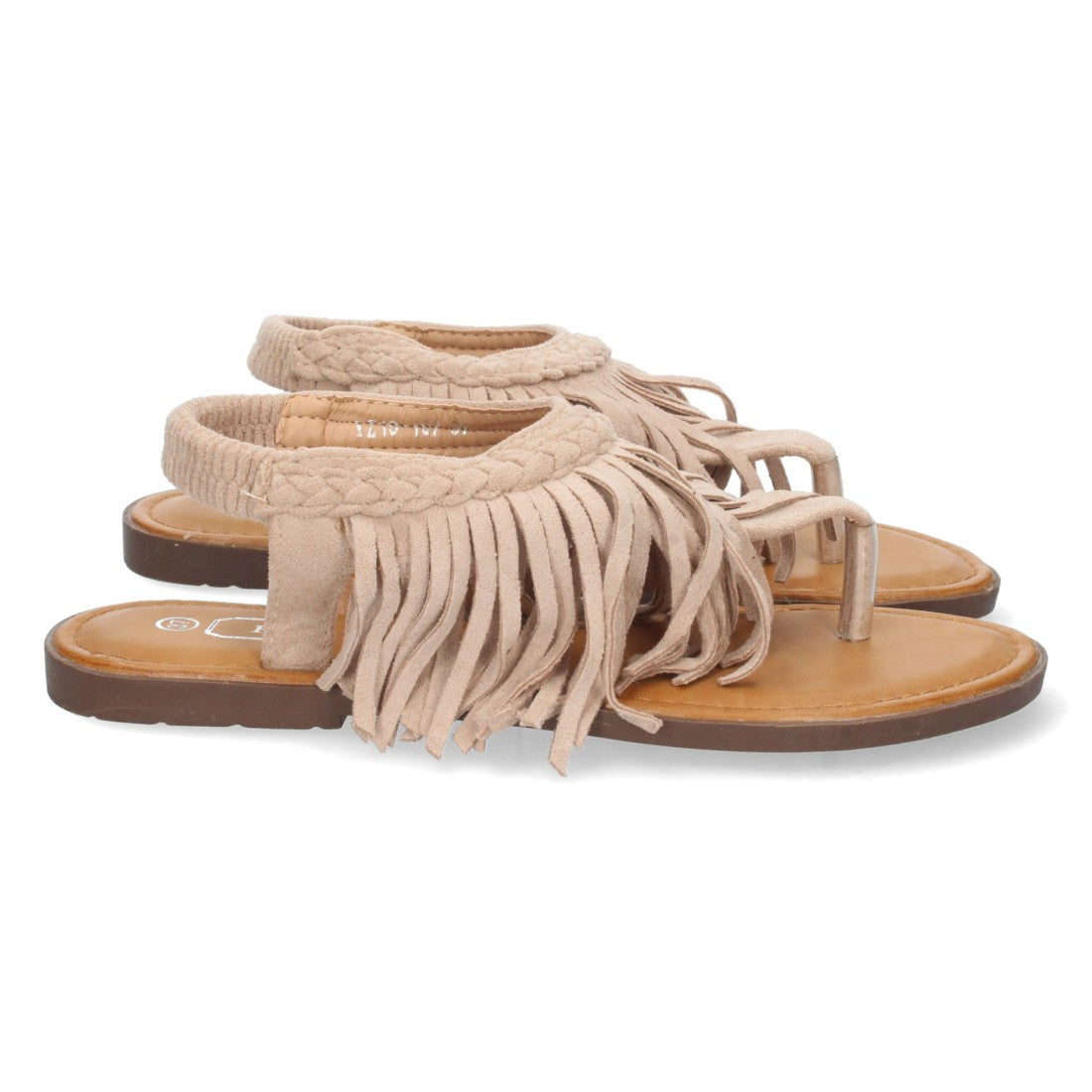 Sandalias Beige Mujer Planas Esclava Flecos