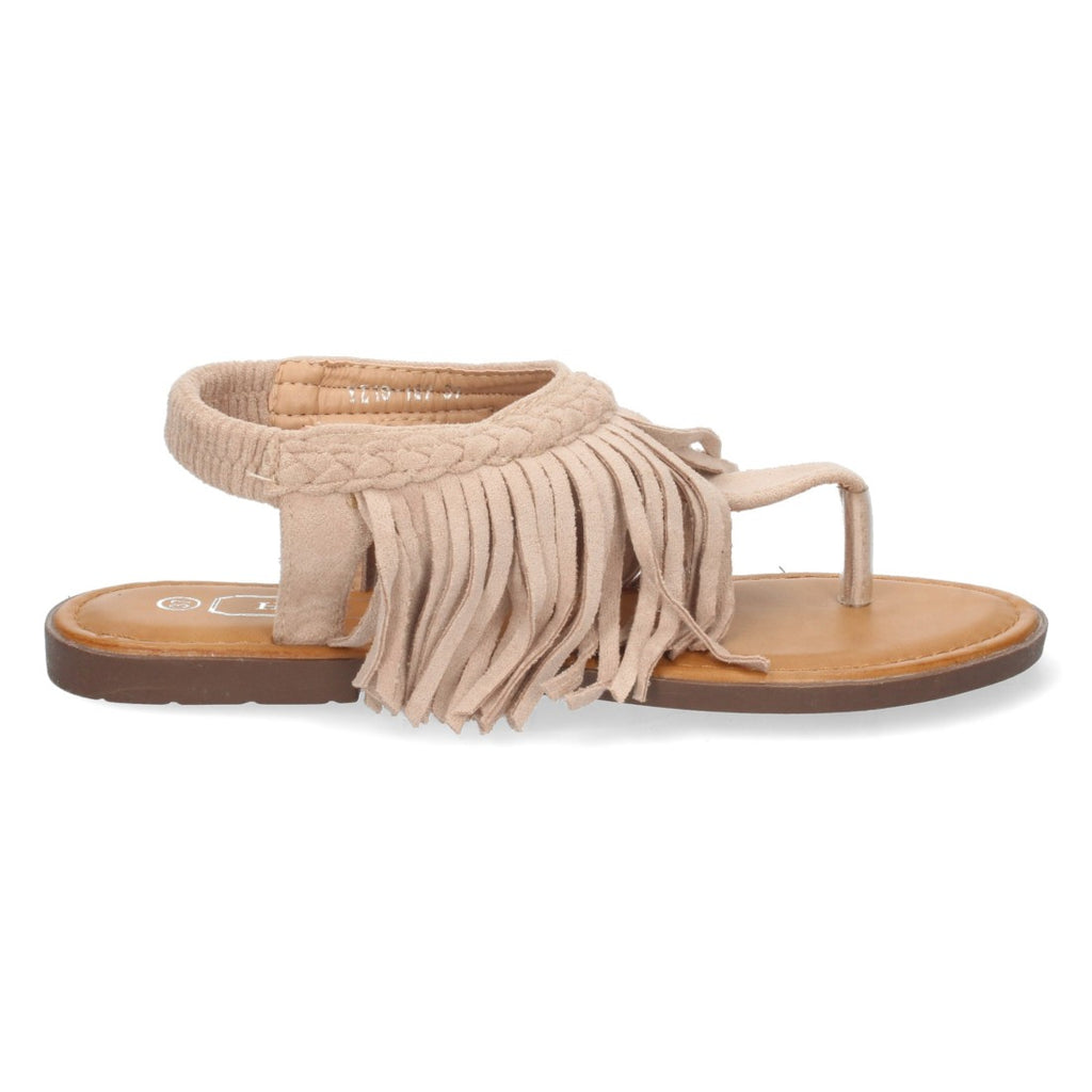 Sandalias Beige Mujer Planas Esclava Flecos