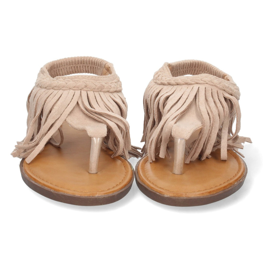 Sandalias Beige Mujer Planas Esclava Flecos
