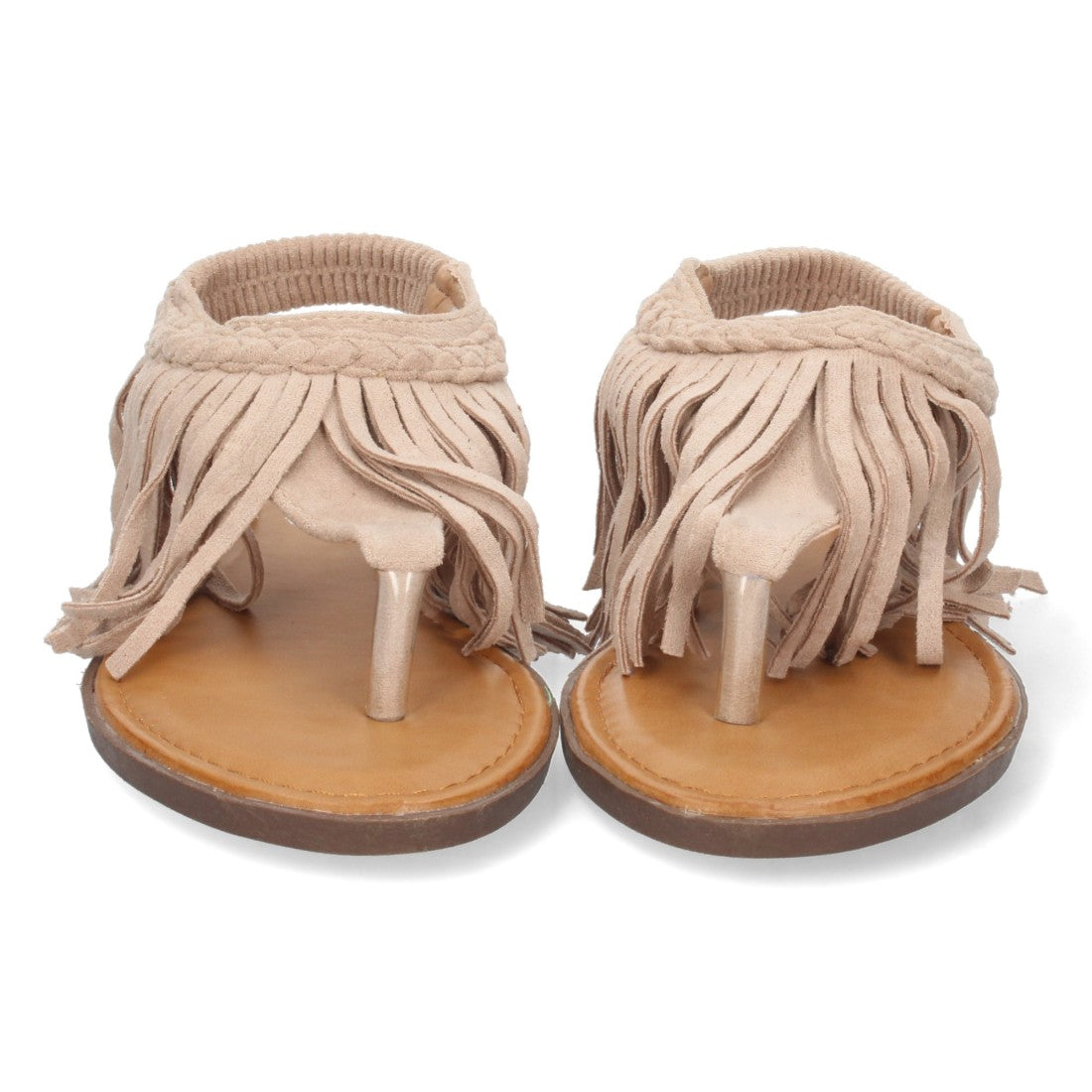 Sandalias Beige Mujer Planas Esclava Flecos