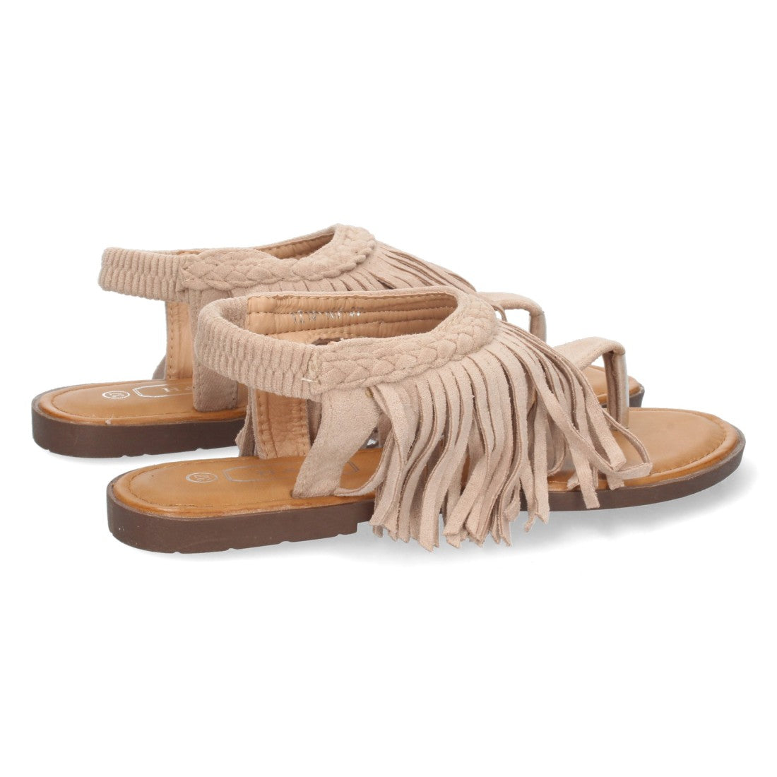 Sandalias Beige Mujer Planas Esclava Flecos