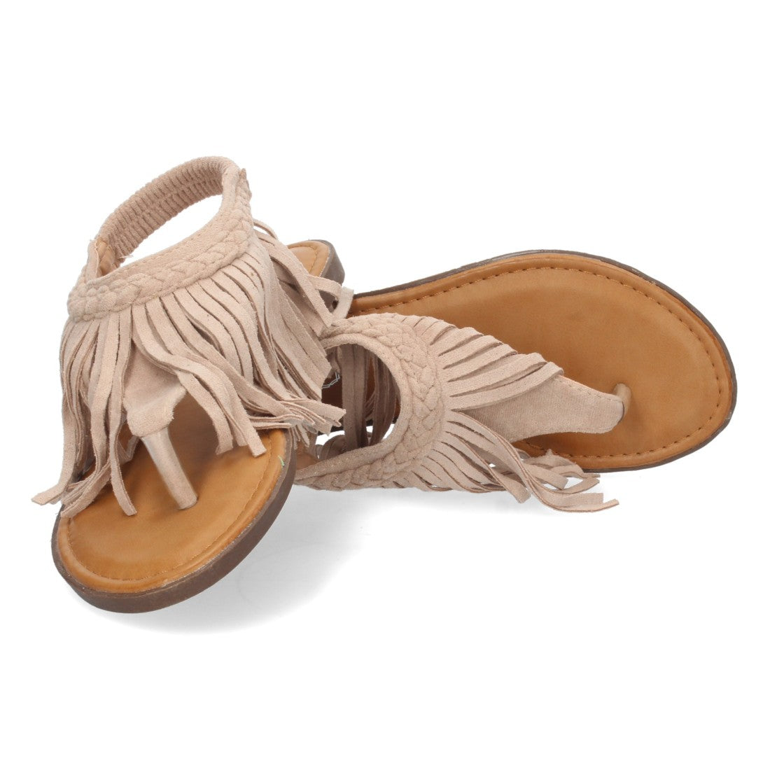Sandalias Beige Mujer Planas Esclava Flecos