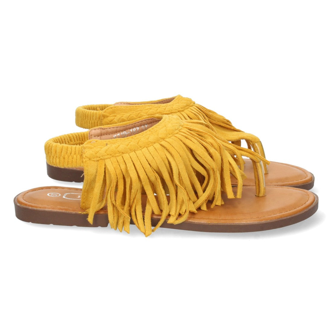 Sandalias Amarillas Mujer Planas Esclava Flecos