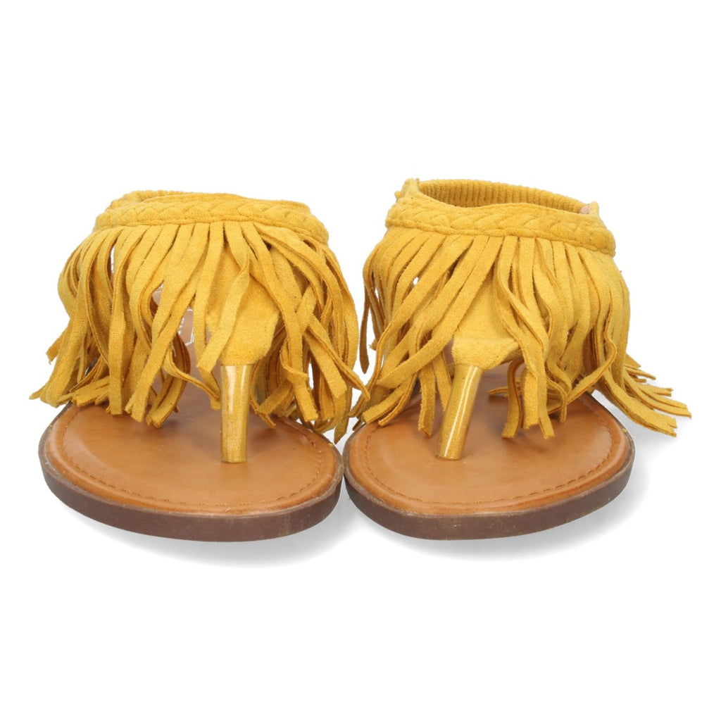 Sandalias Amarillas Mujer Planas Esclava Flecos