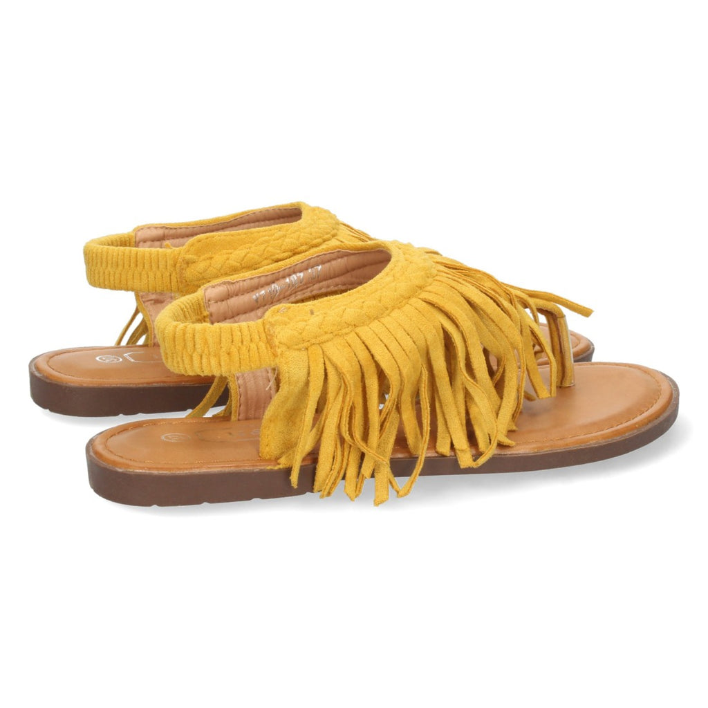Sandalias Amarillas Mujer Planas Esclava Flecos