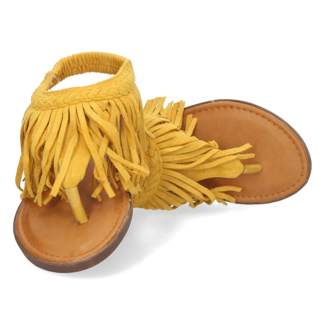 Sandalias Amarillas Mujer Planas Esclava Flecos