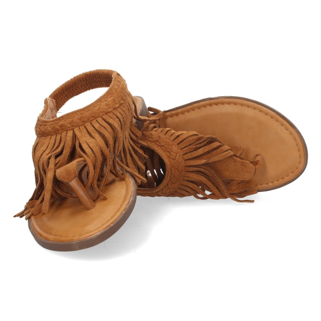 Sandalias Camel Mujer Planas Esclava Flecos