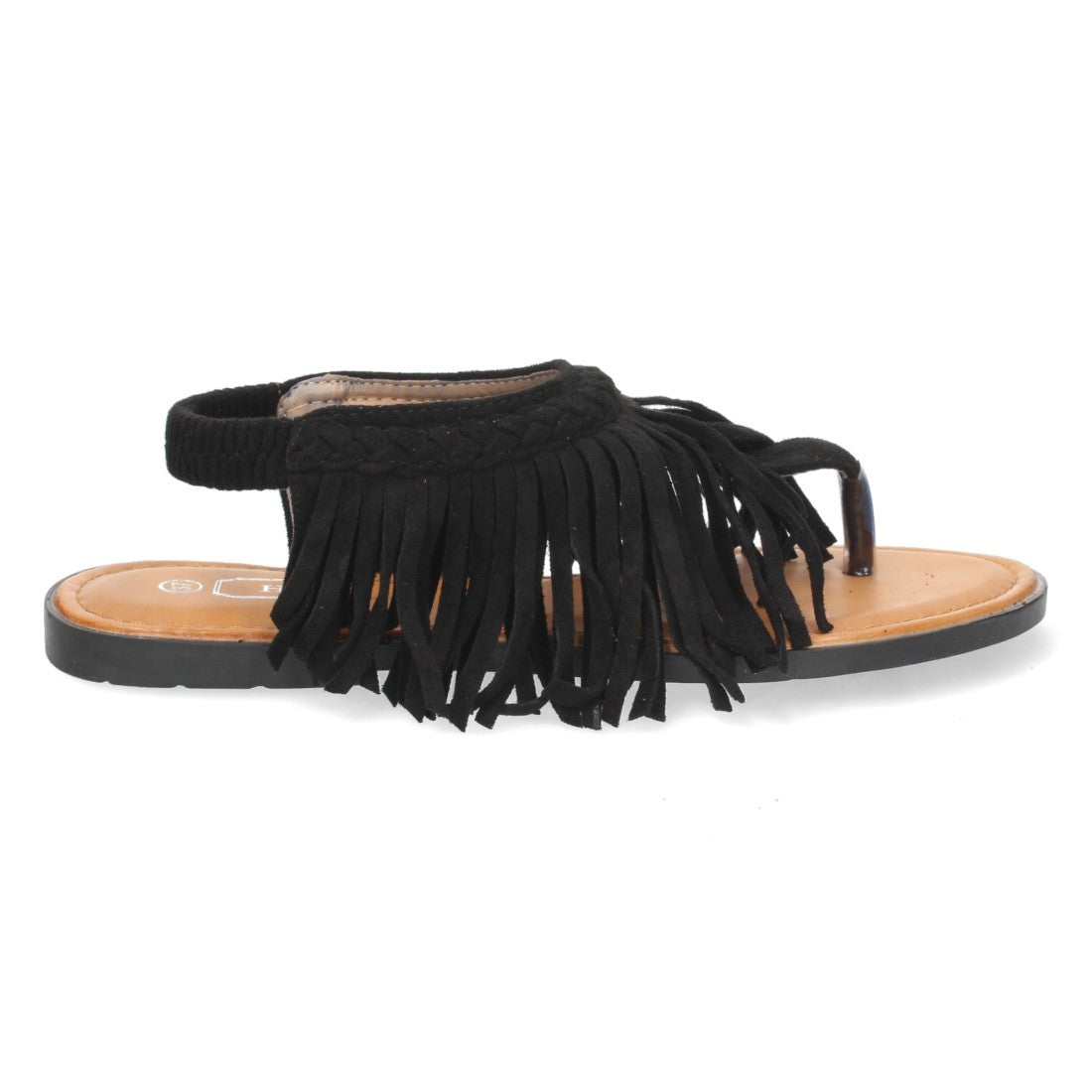 Sandalias Negras Mujer Planas Esclava Flecos