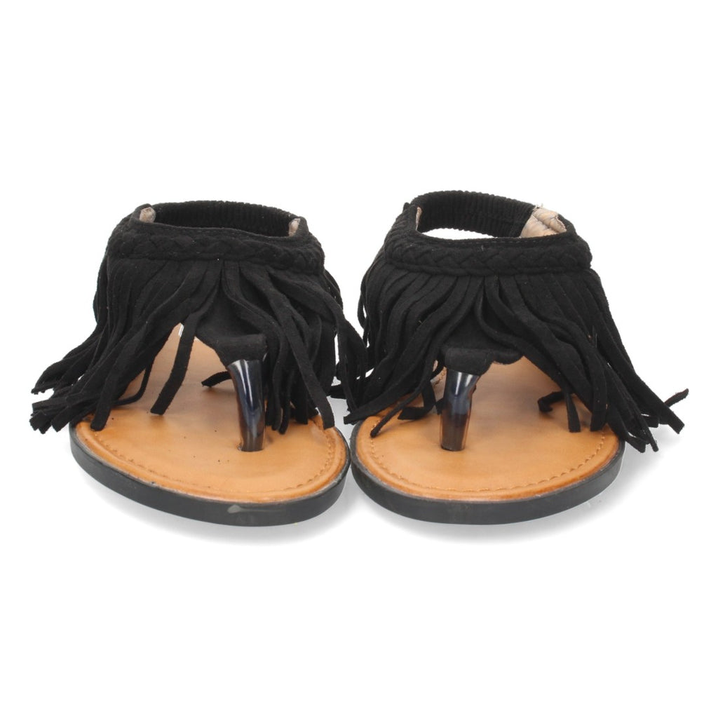 Sandalias Negras Mujer Planas Esclava Flecos