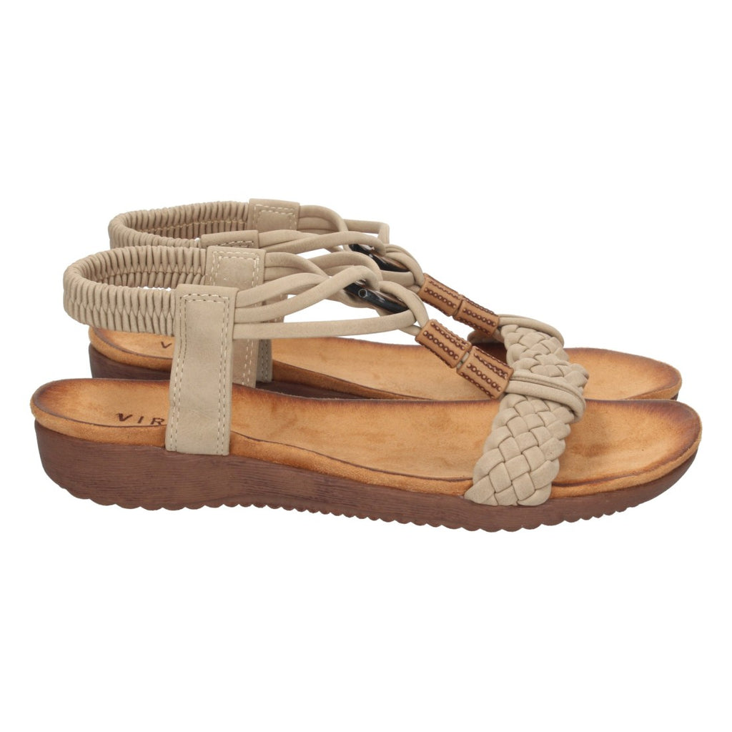 Sandalias Beige Mujer Planas Pala Trenzada T Cómodas