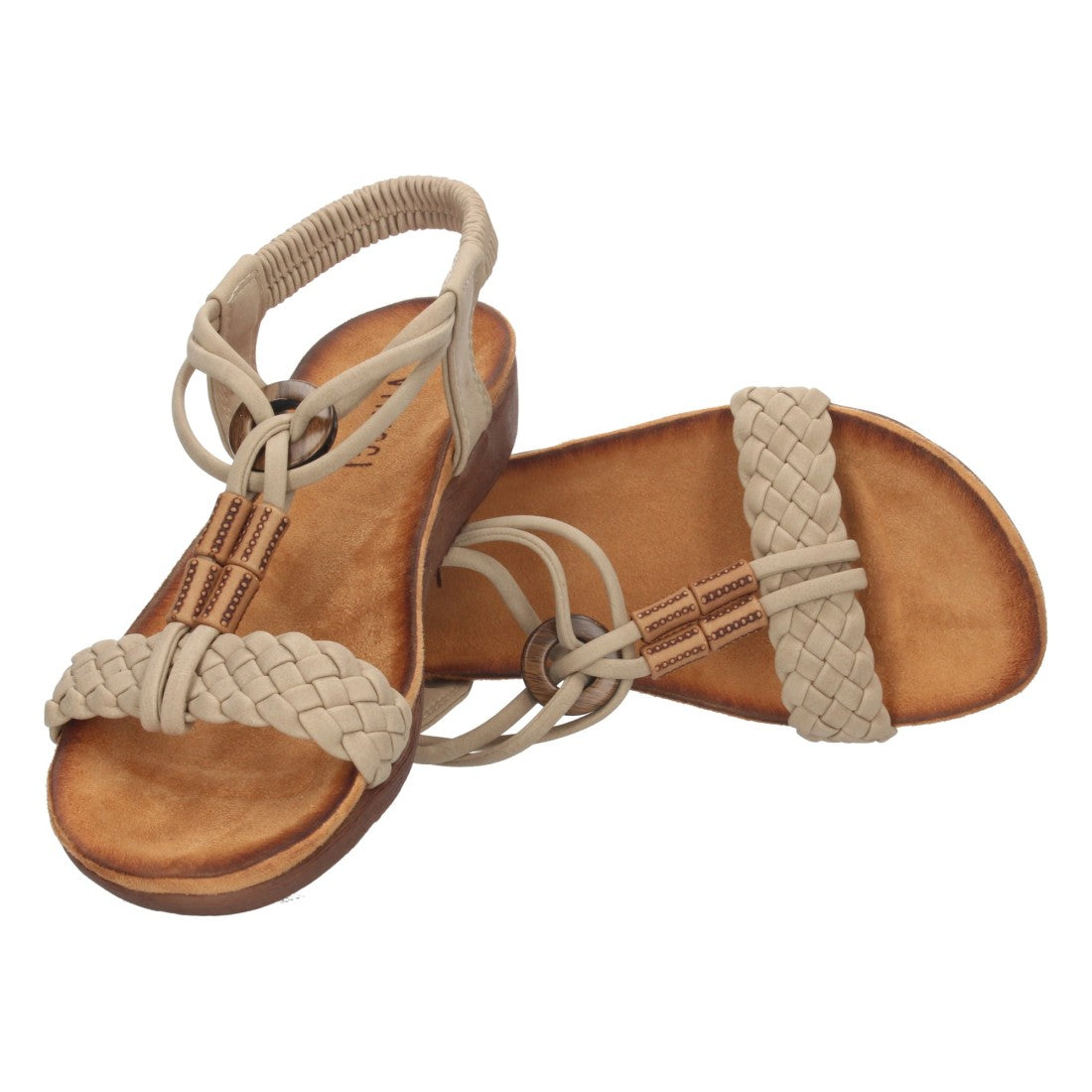 Sandalias Beige Mujer Planas Pala Trenzada T Cómodas