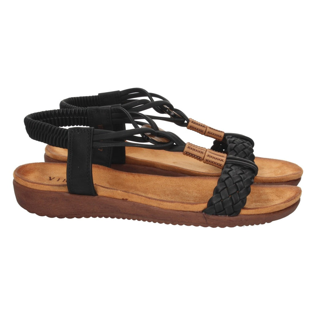 Sandalias Negras Mujer Planas Pala Trenzada T Cómodas
