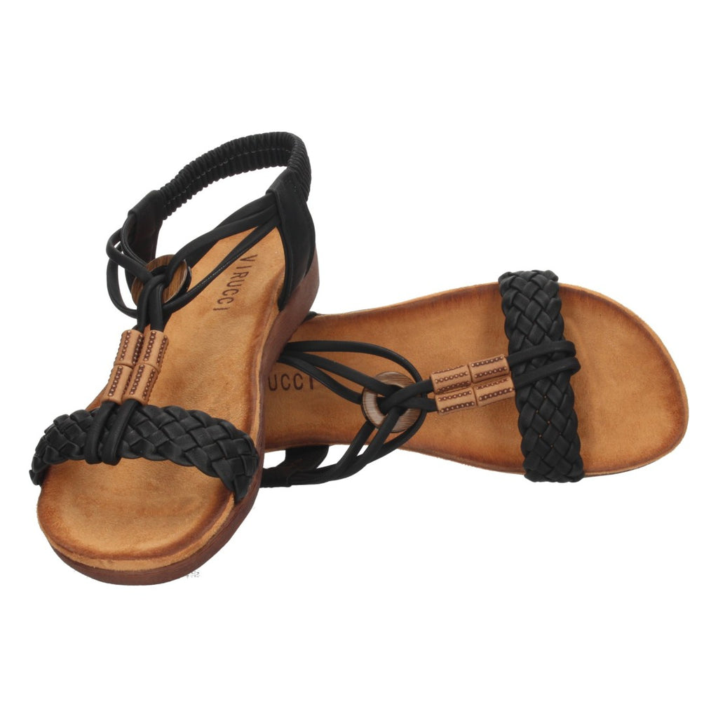 Sandalias Negras Mujer Planas Pala Trenzada T Cómodas