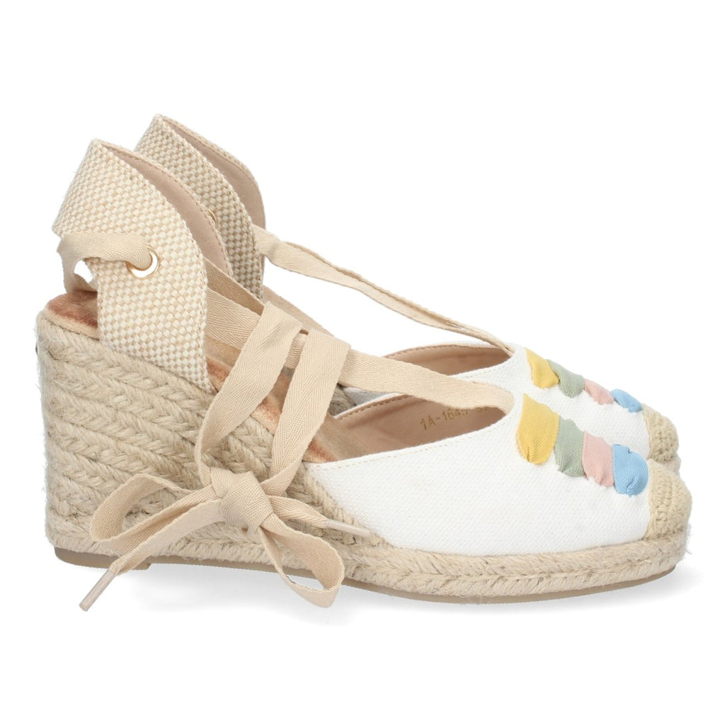 Mehrfarbige Sandalen Keilabsatz Jute Geschlossener Riemen Schnürsenkel