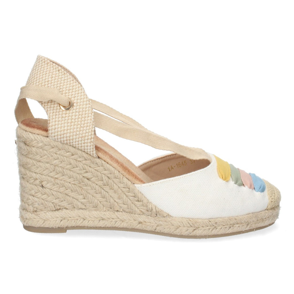 Mehrfarbige Sandalen Keilabsatz Jute Geschlossener Riemen Schnürsenkel