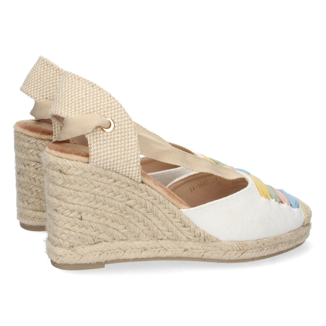 Mehrfarbige Sandalen Keilabsatz Jute Geschlossener Riemen Schnürsenkel