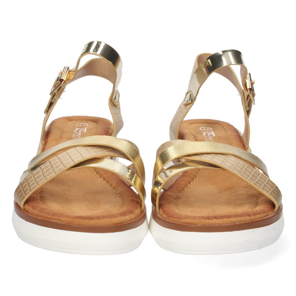 Sandalias Doradas Mujer Cuña Palas Cruzadas Cómodas