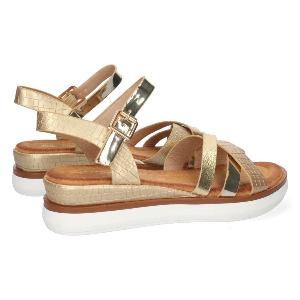 Sandalias Doradas Mujer Cuña Palas Cruzadas Cómodas