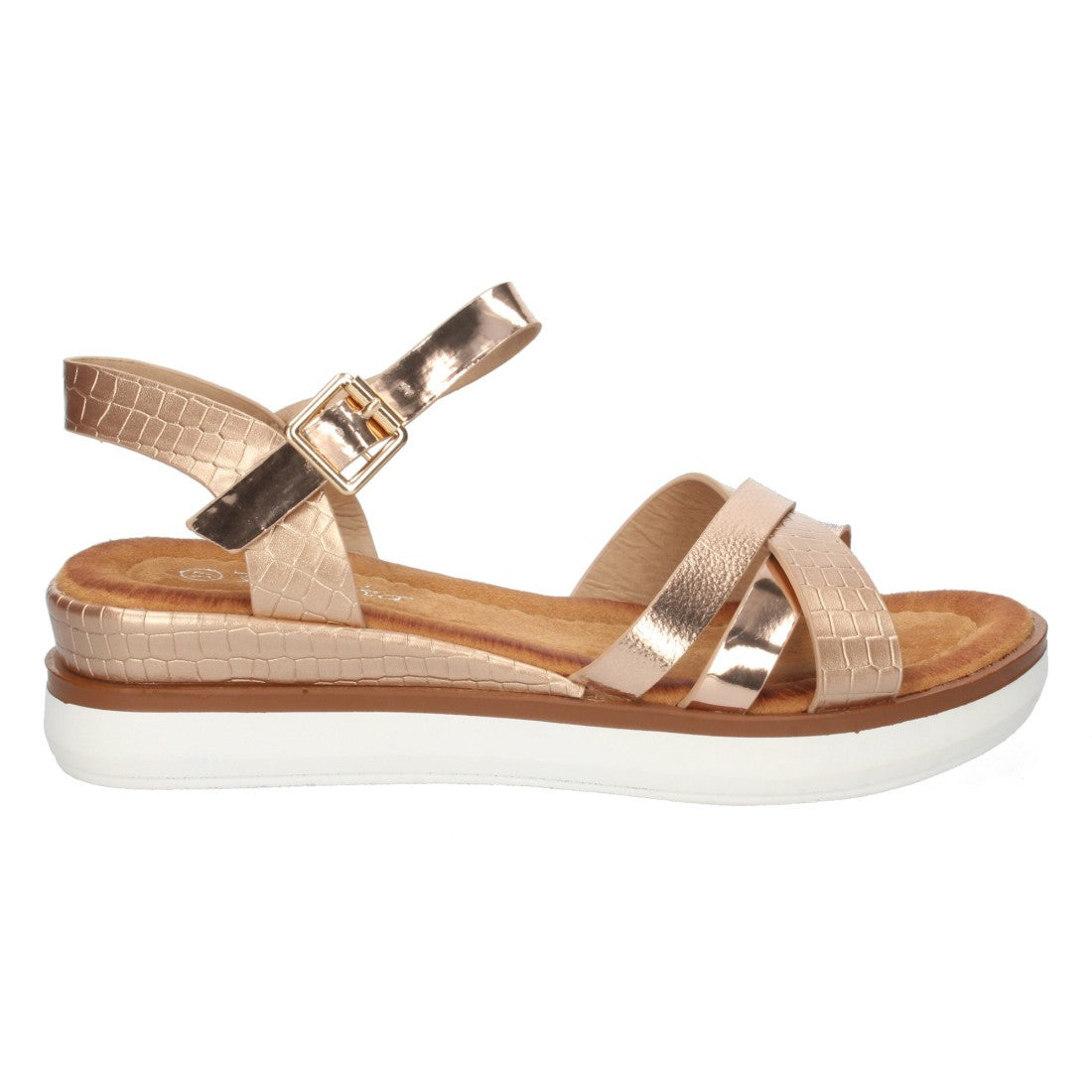 Sandalias Champán Mujer Cuña Palas Cruzadas Cómodas