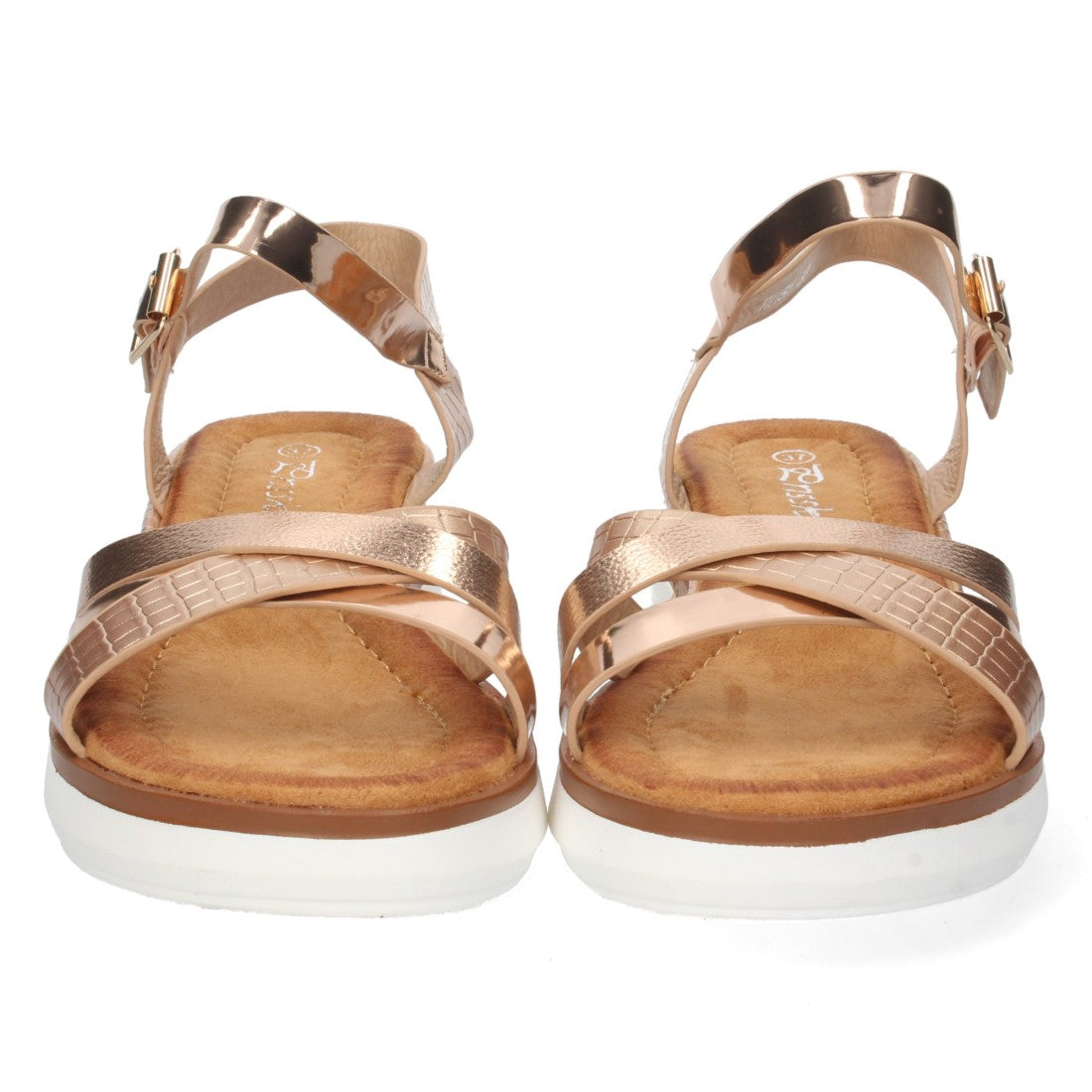 Sandalias Champán Mujer Cuña Palas Cruzadas Cómodas