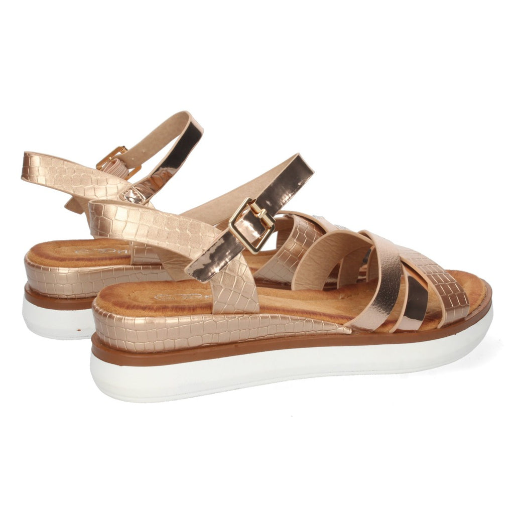 Sandalias Champán Mujer Cuña Palas Cruzadas Cómodas