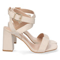 Sandalias Beige Tacón Plataforma Tiras Finas Talón Cerrado Fiesta