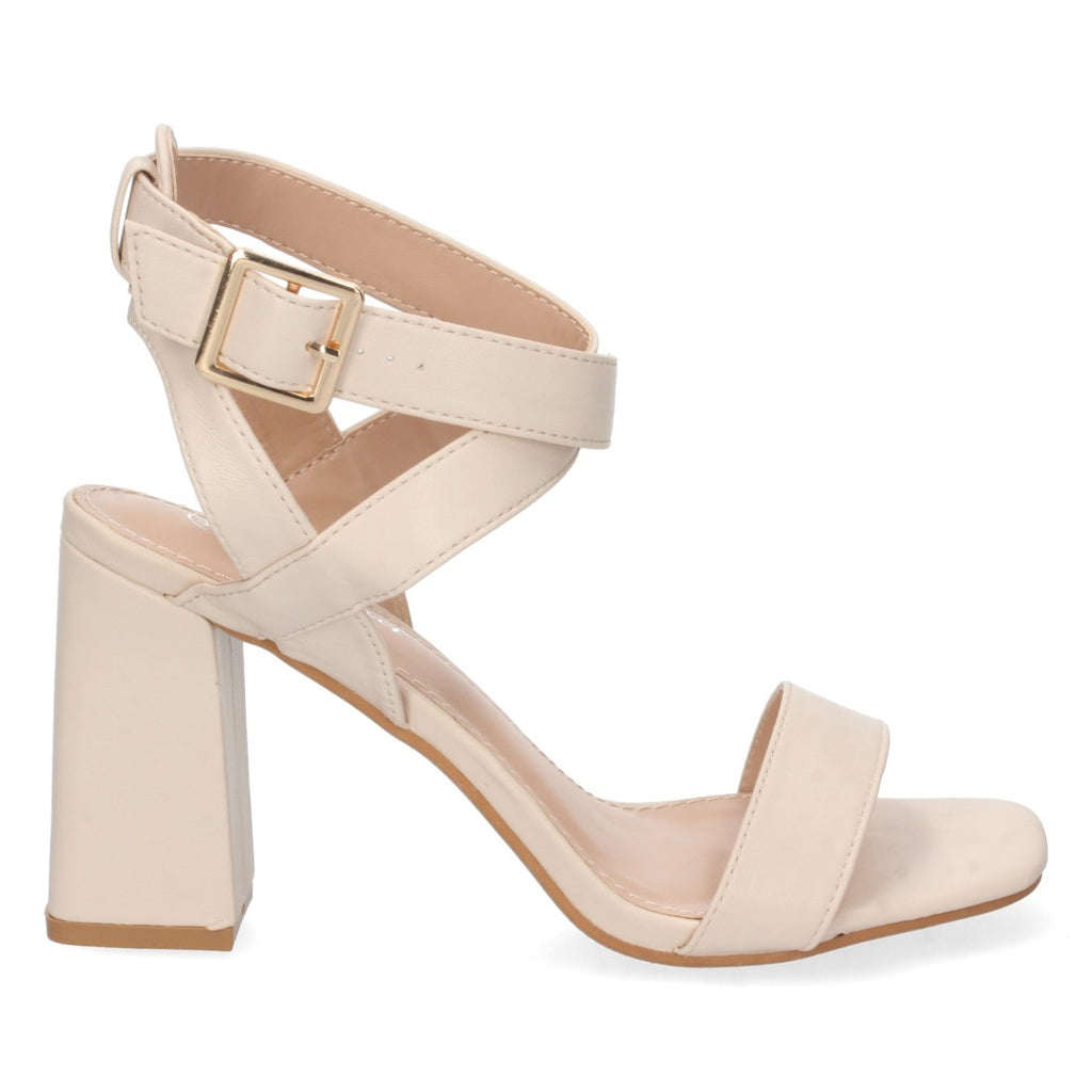 Sandalias Beige Tacón Plataforma Tiras Finas Talón Cerrado Fiesta