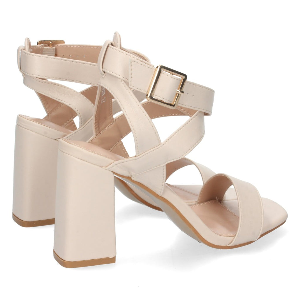 Sandalias Beige Tacón Plataforma Tiras Finas Talón Cerrado Fiesta