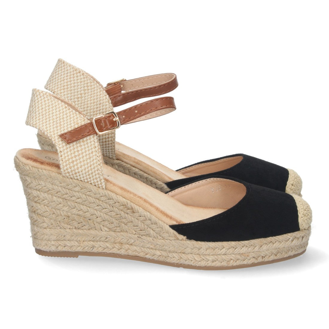 Sandalias Negras Mujer Cuña Yute Pala Cerrada Cómodas