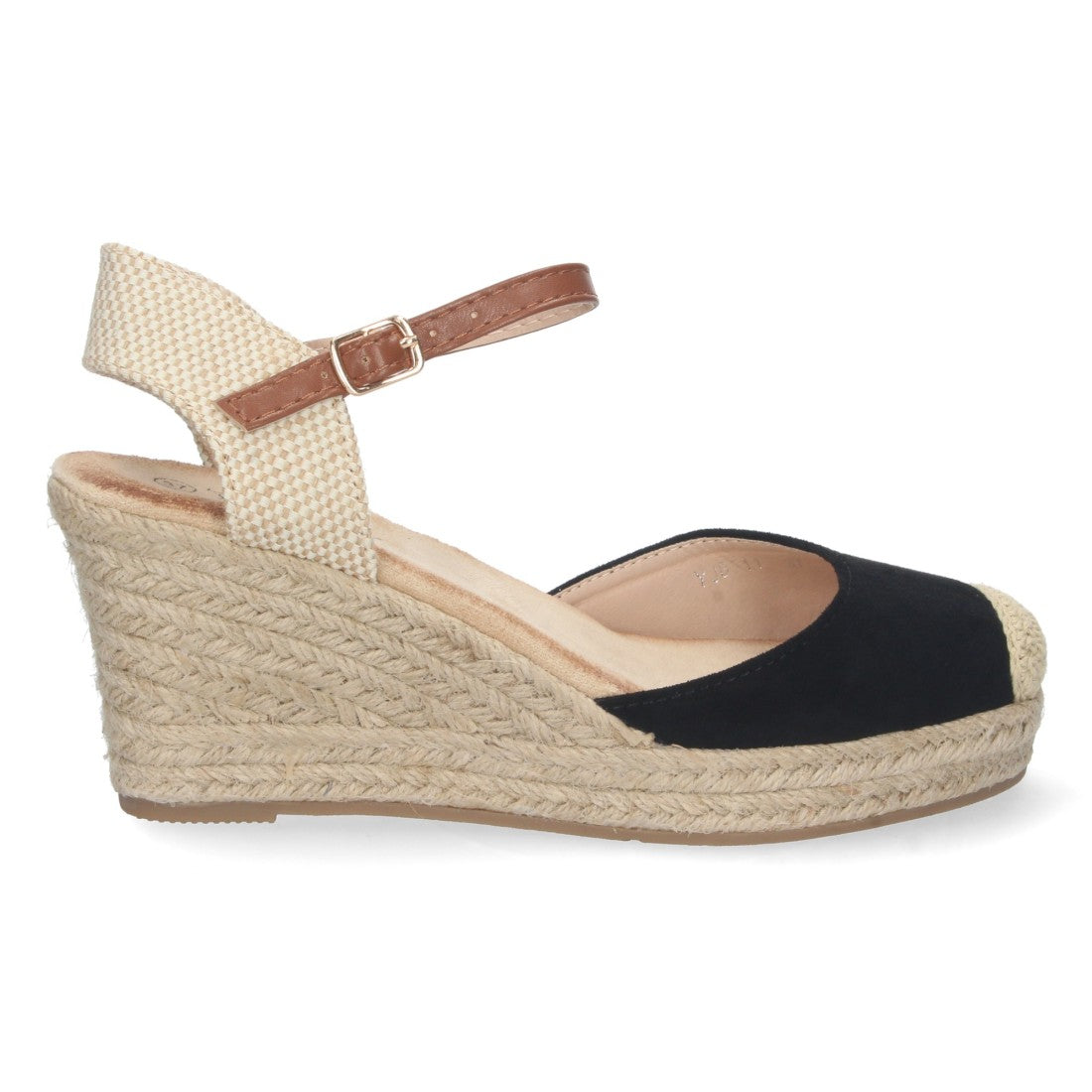 Sandalias Negras Mujer Cuña Yute Pala Cerrada Cómodas