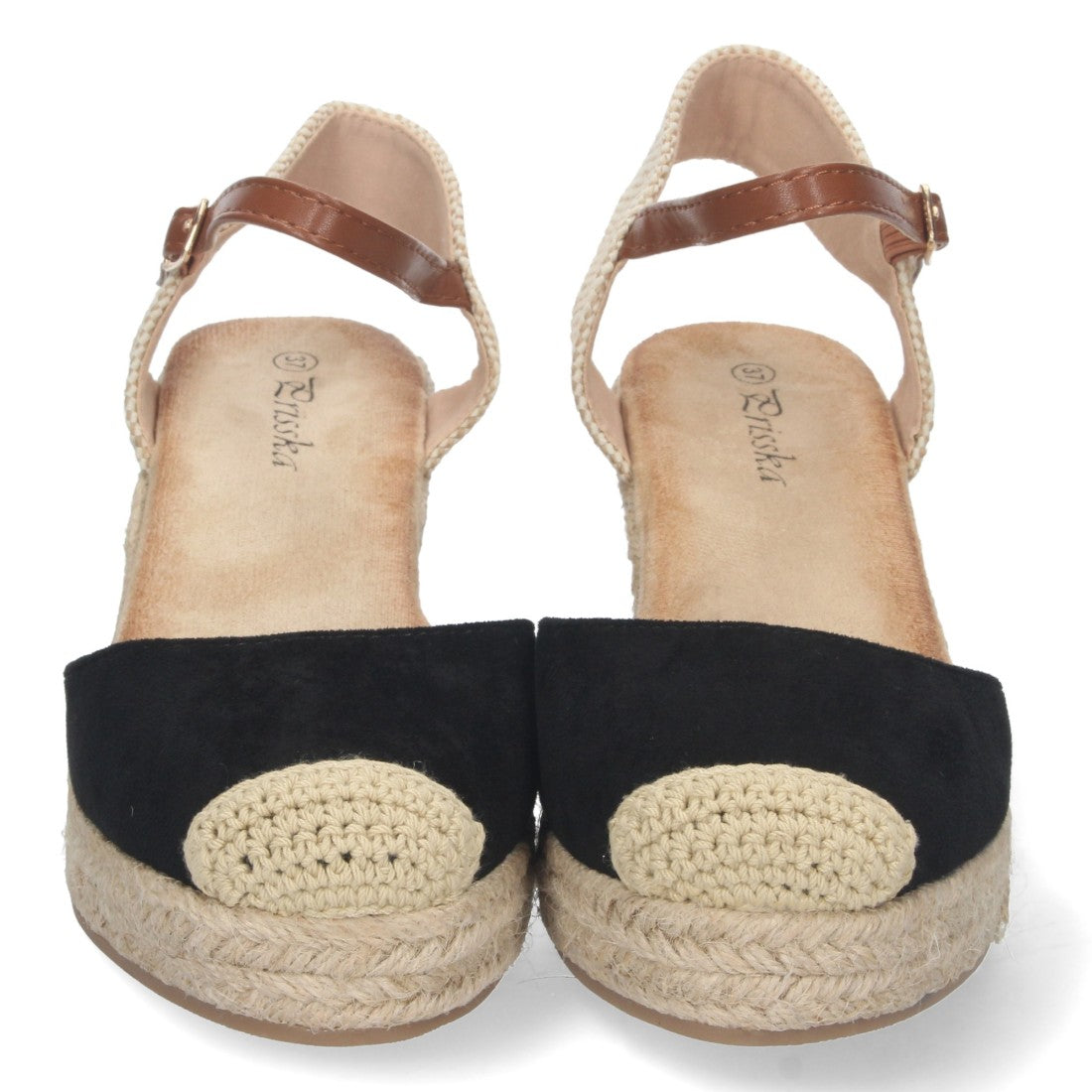 Sandalias Negras Mujer Cuña Yute Pala Cerrada Cómodas