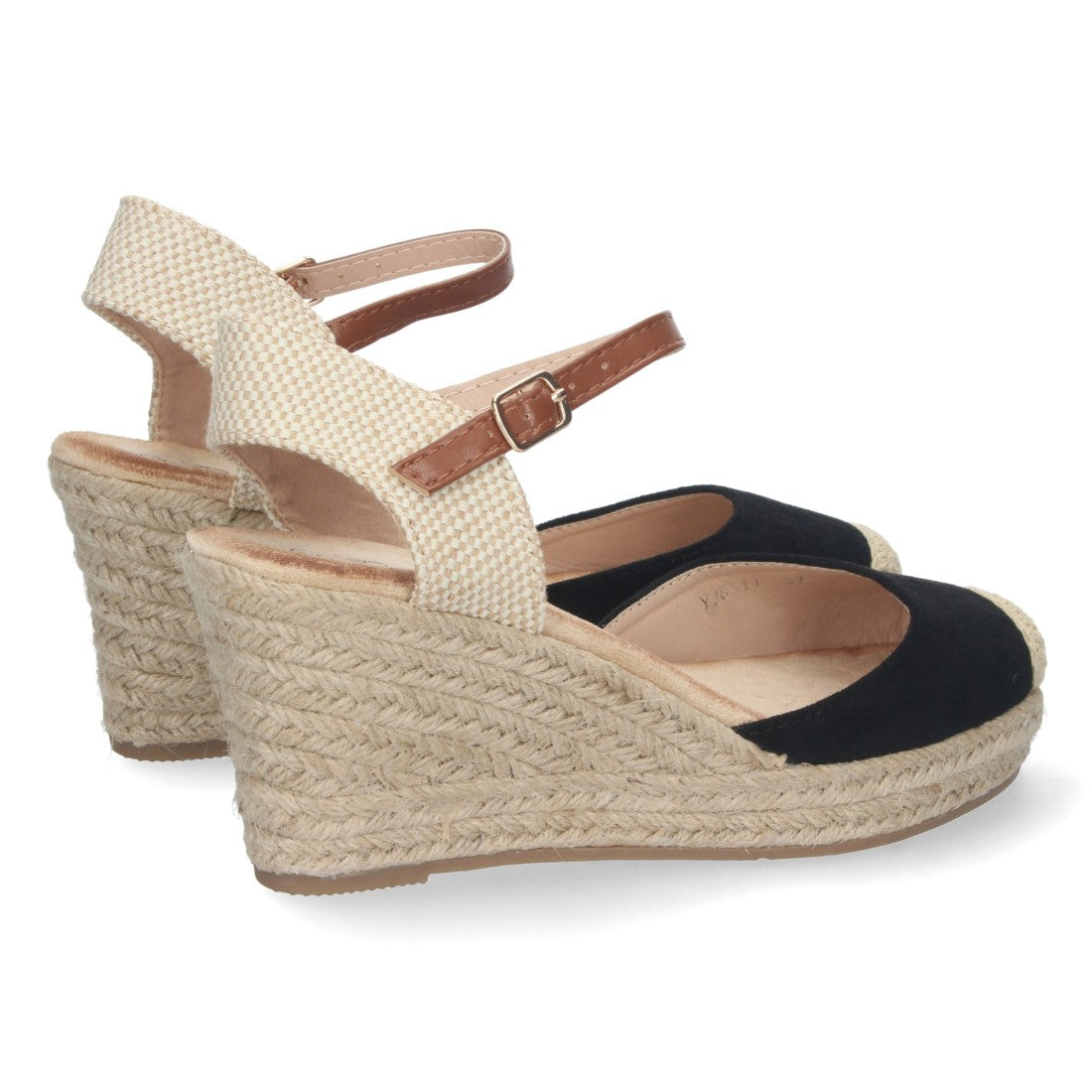 Sandalias Negras Mujer Cuña Yute Pala Cerrada Cómodas