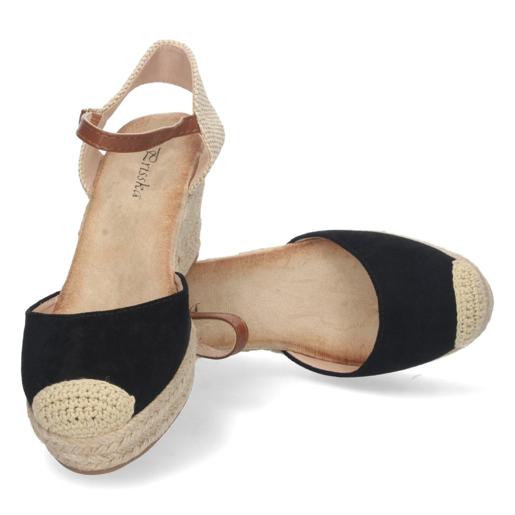 Sandalias Negras Mujer Cuña Yute Pala Cerrada Cómodas
