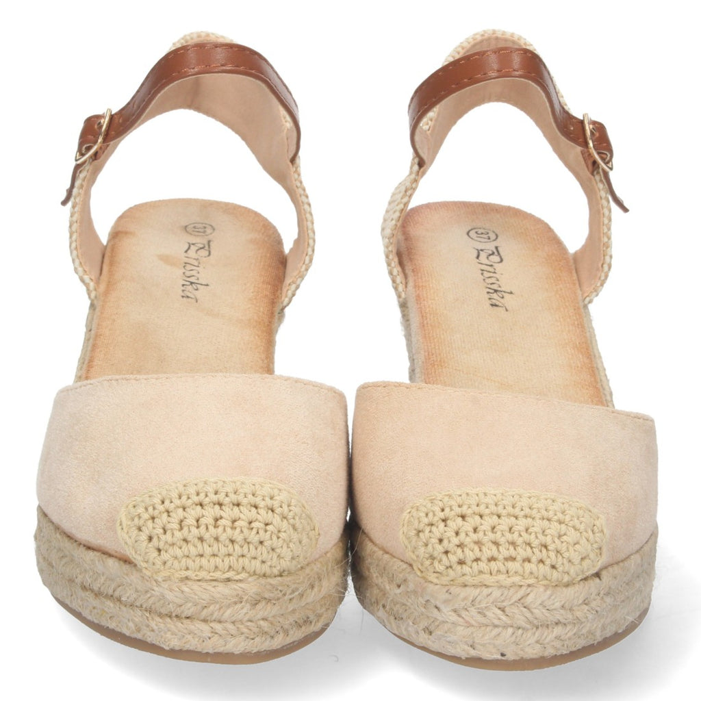 Sandalias Beige Mujer Cuña Yute Pala Cerrada Cómodas