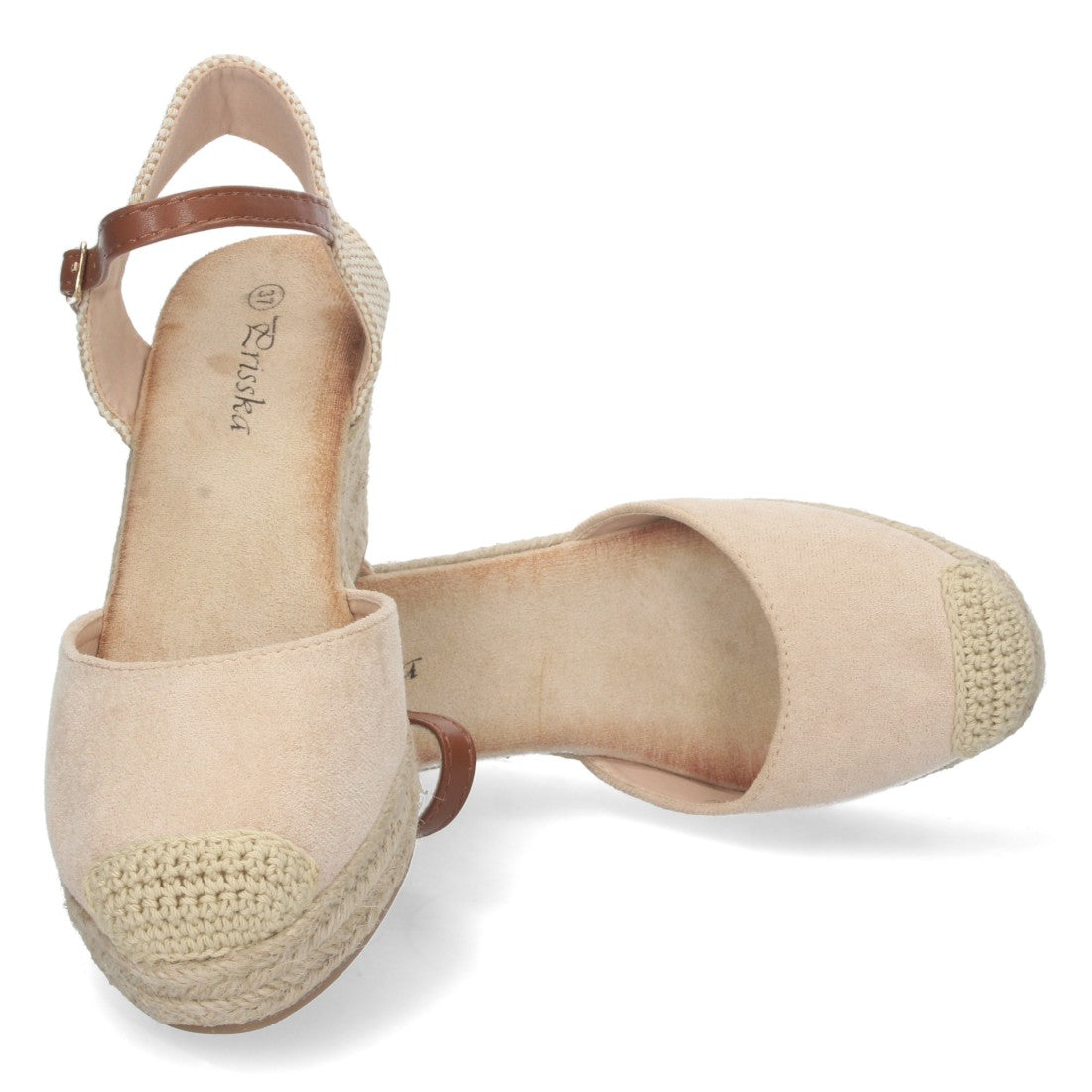 Sandalias Beige Mujer Cuña Yute Pala Cerrada Cómodas