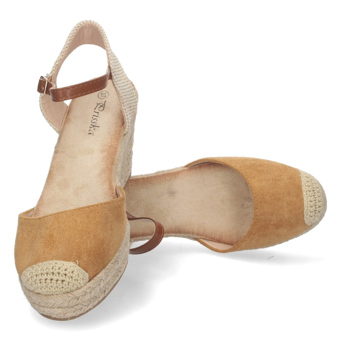 Sandalias Camel Mujer Cuña Yute Pala Cerrada Cómodas