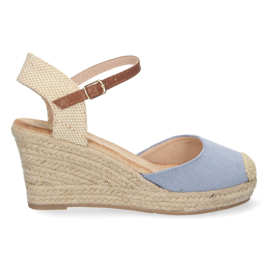 Sandalias Azules Mujer Cuña Yute Pala Cerrada Cómodas