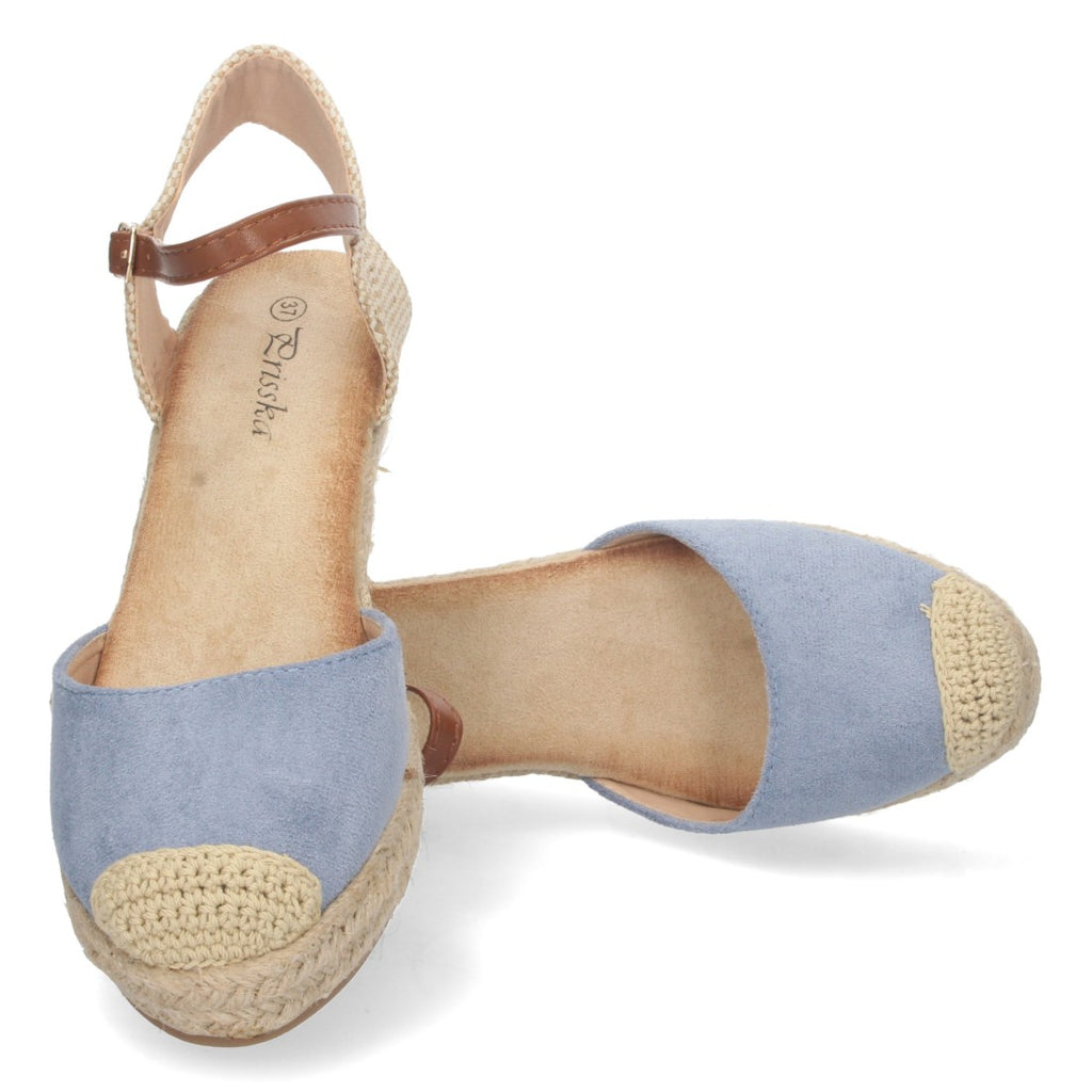 Sandalias Azules Mujer Cuña Yute Pala Cerrada Cómodas