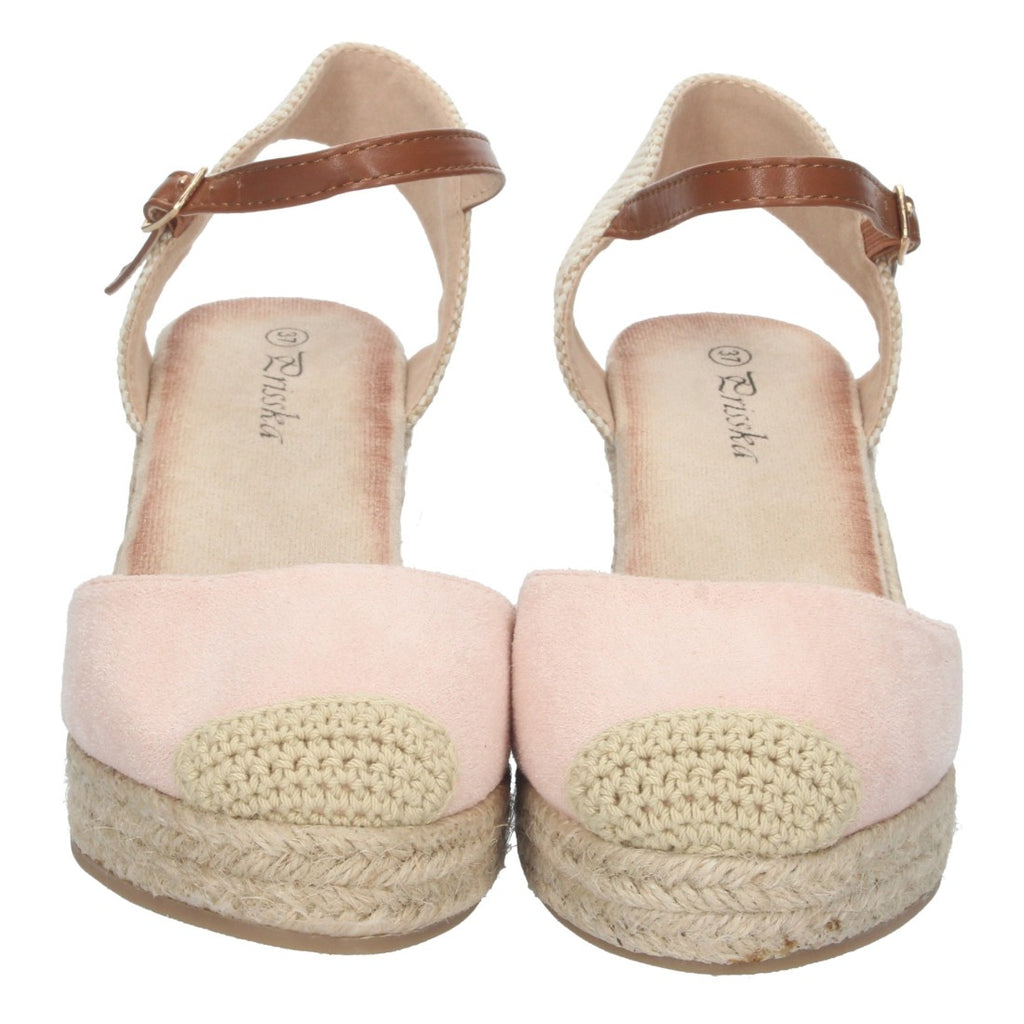 Sandalias Rosas Mujer Cuña Yute Pala Cerrada Cómodas
