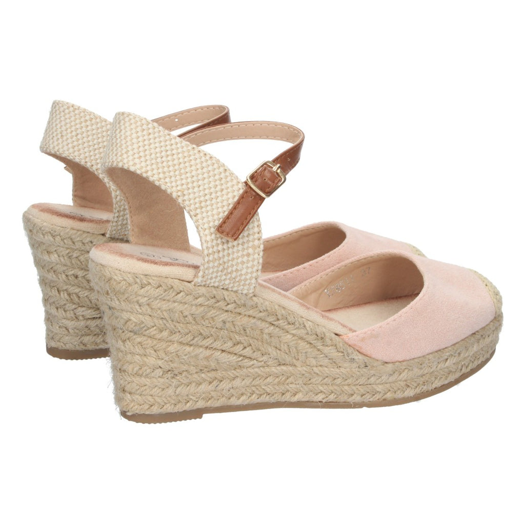 Sandalias Rosas Mujer Cuña Yute Pala Cerrada Cómodas