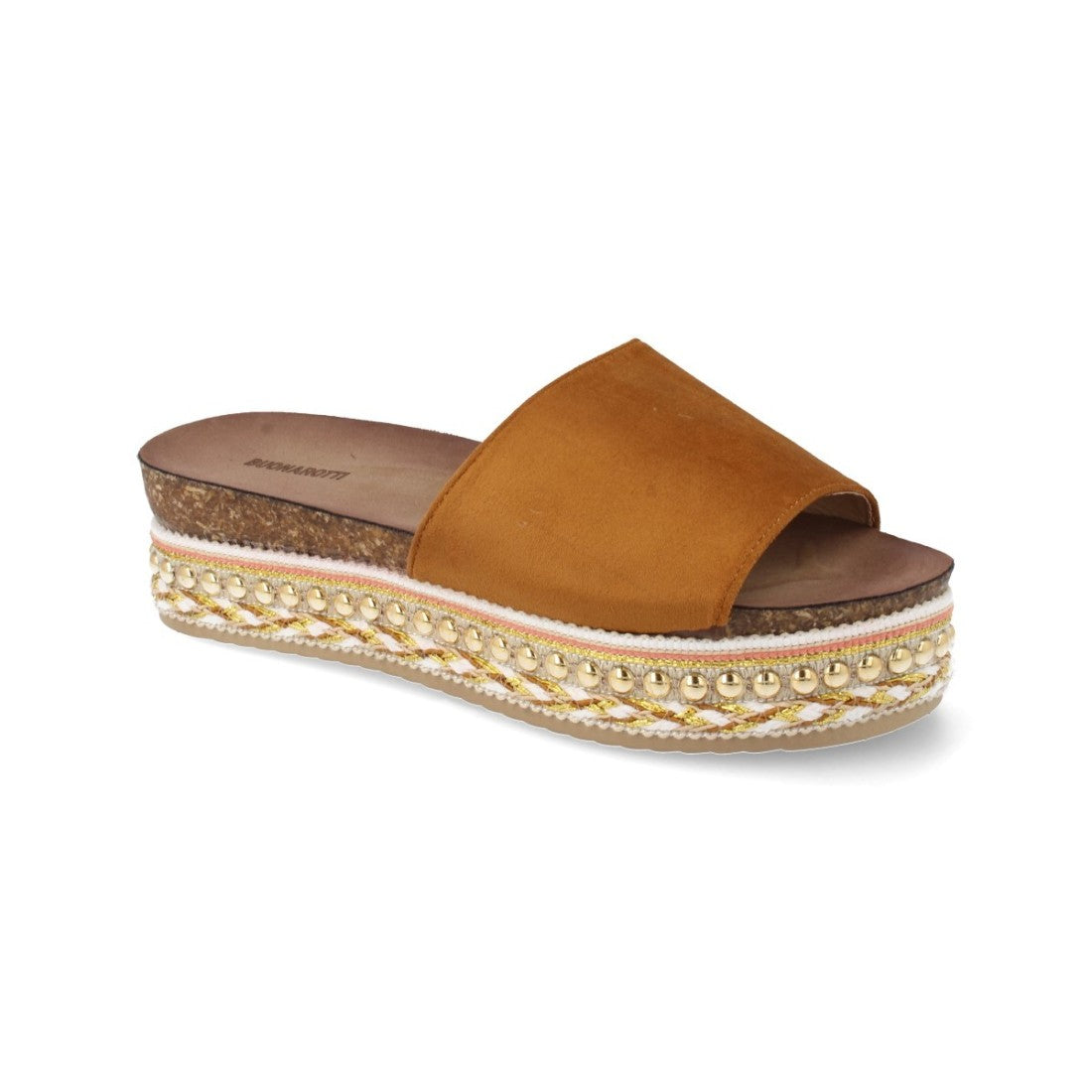 Sandalias Camel Planas Bio Yute Tachas Metálicas Étnicas