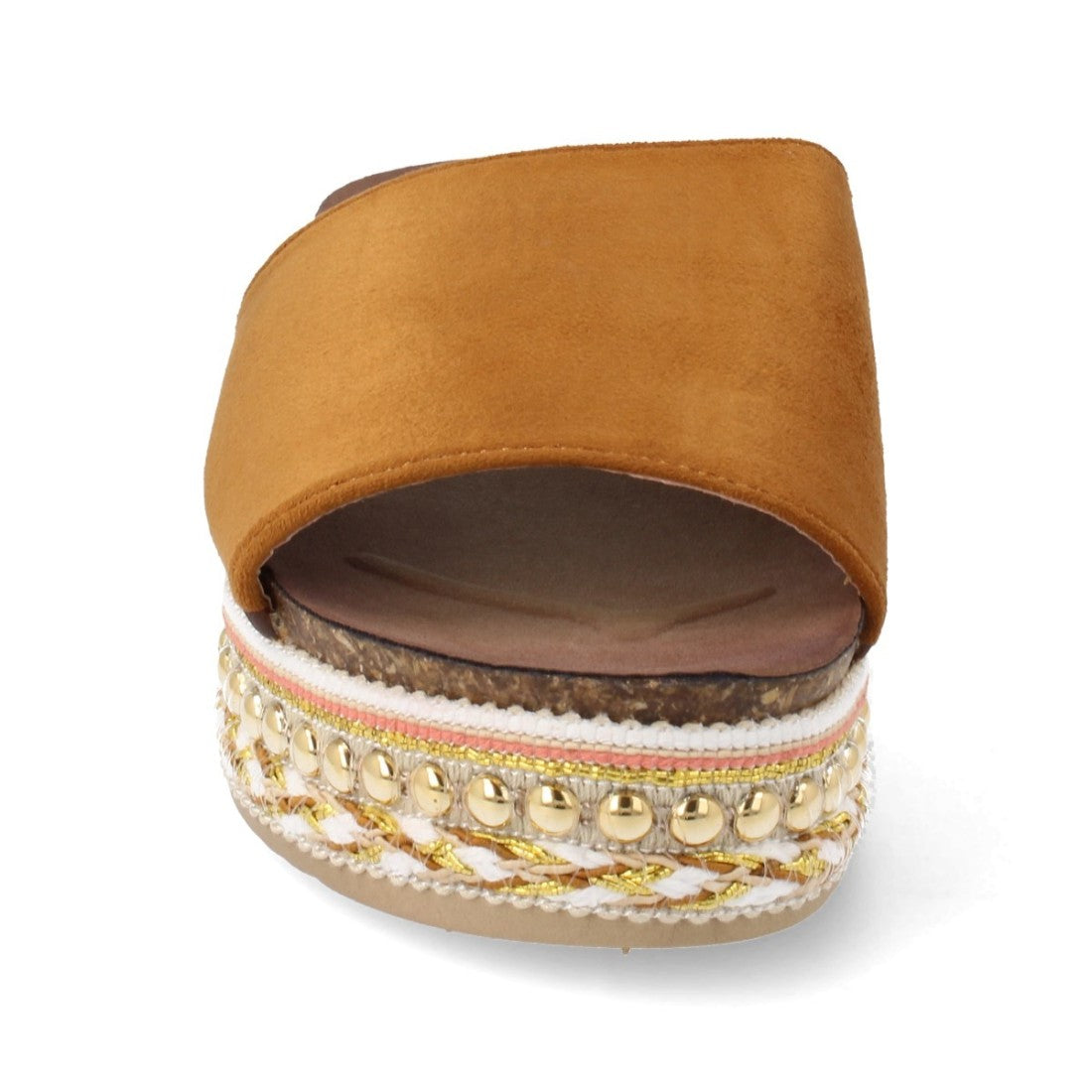 Sandalias Camel Planas Bio Yute Tachas Metálicas Étnicas