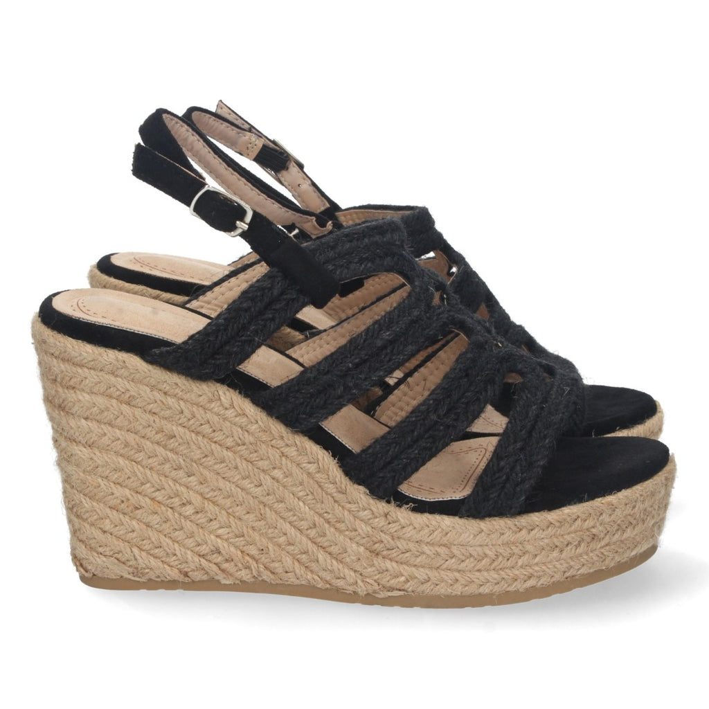 Sandalias Negras Mujer Cuña Yute Pala Trenzada