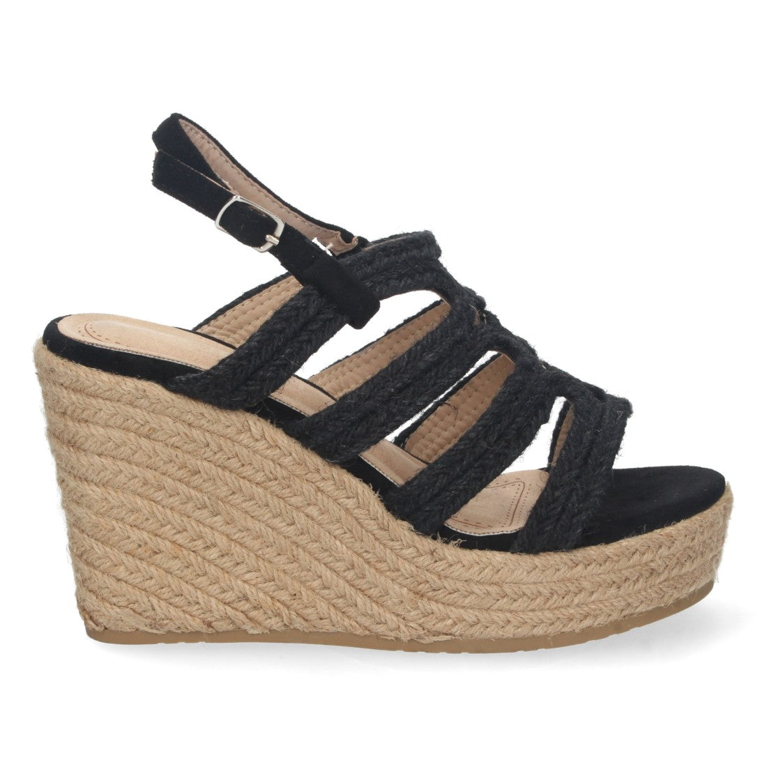 Sandalias Negras Mujer Cuña Yute Pala Trenzada