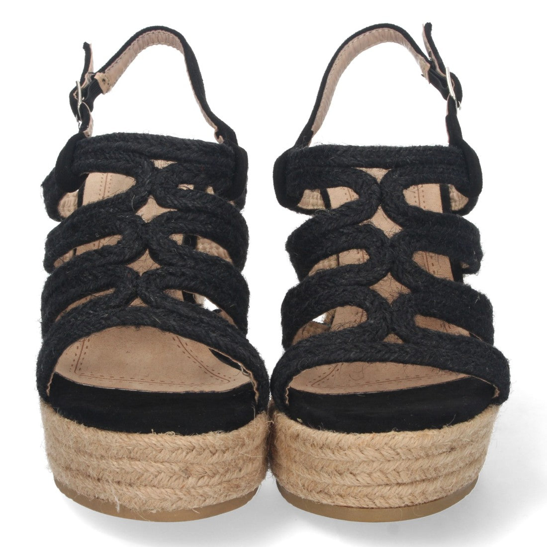 Sandalias Negras Mujer Cuña Yute Pala Trenzada