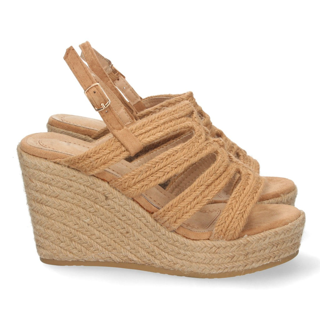 Sandalias Camel Mujer Cuña Yute Pala Trenzada