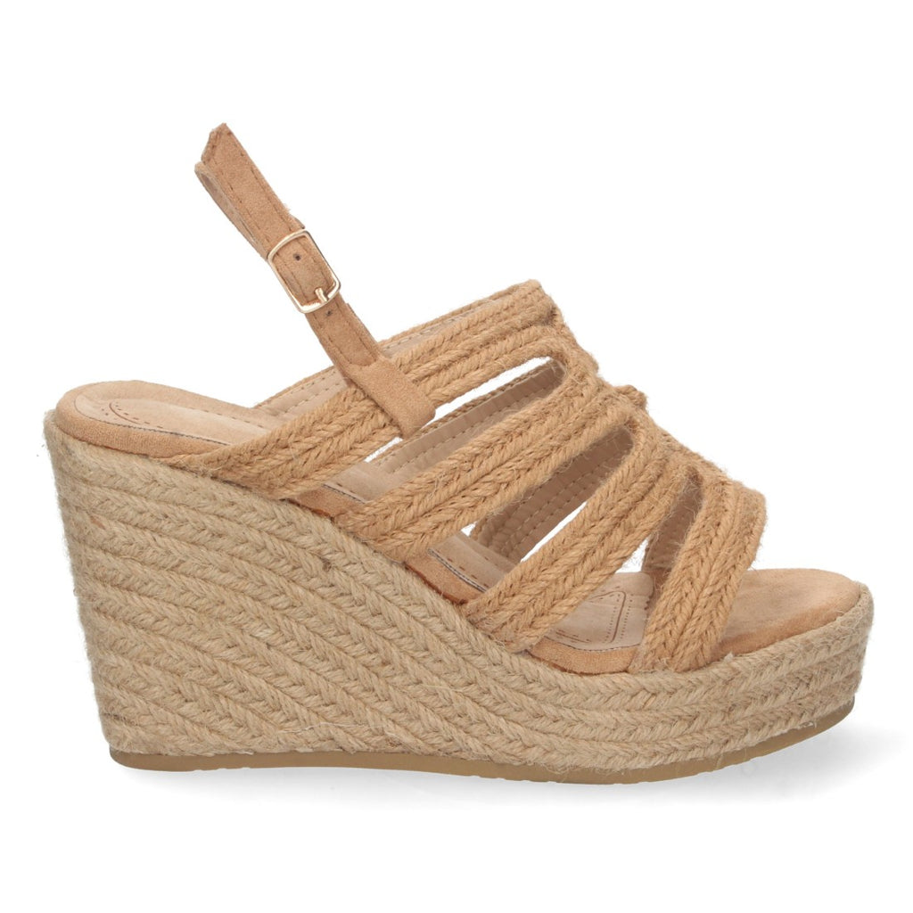 Sandalias Camel Mujer Cuña Yute Pala Trenzada