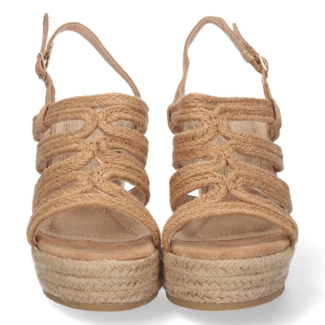 Sandalias Camel Mujer Cuña Yute Pala Trenzada